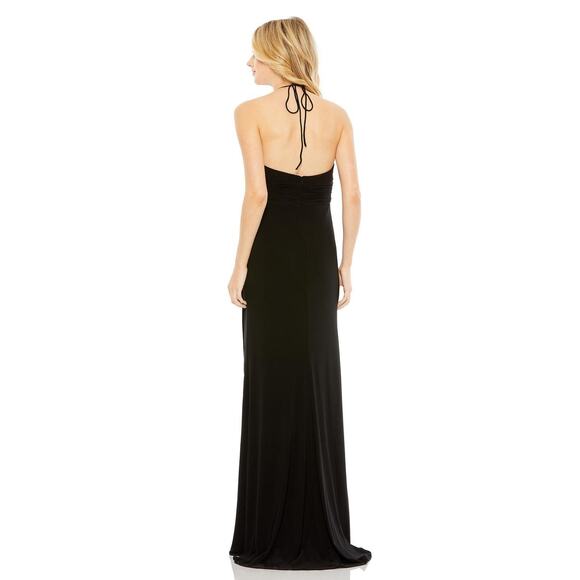 Mac Duggal Front Keyhole Cutout Halter Strap Maxi Dress in Black – Size 10 NWT - Picture 2 of 8